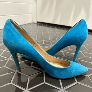 J. Crew Pointed Toe Blue Suede High Heels